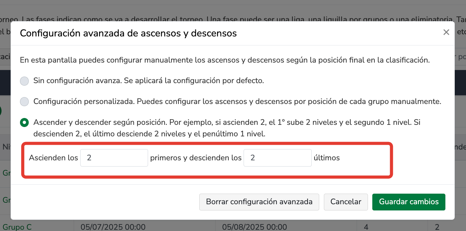 Ascender y descender según la posición